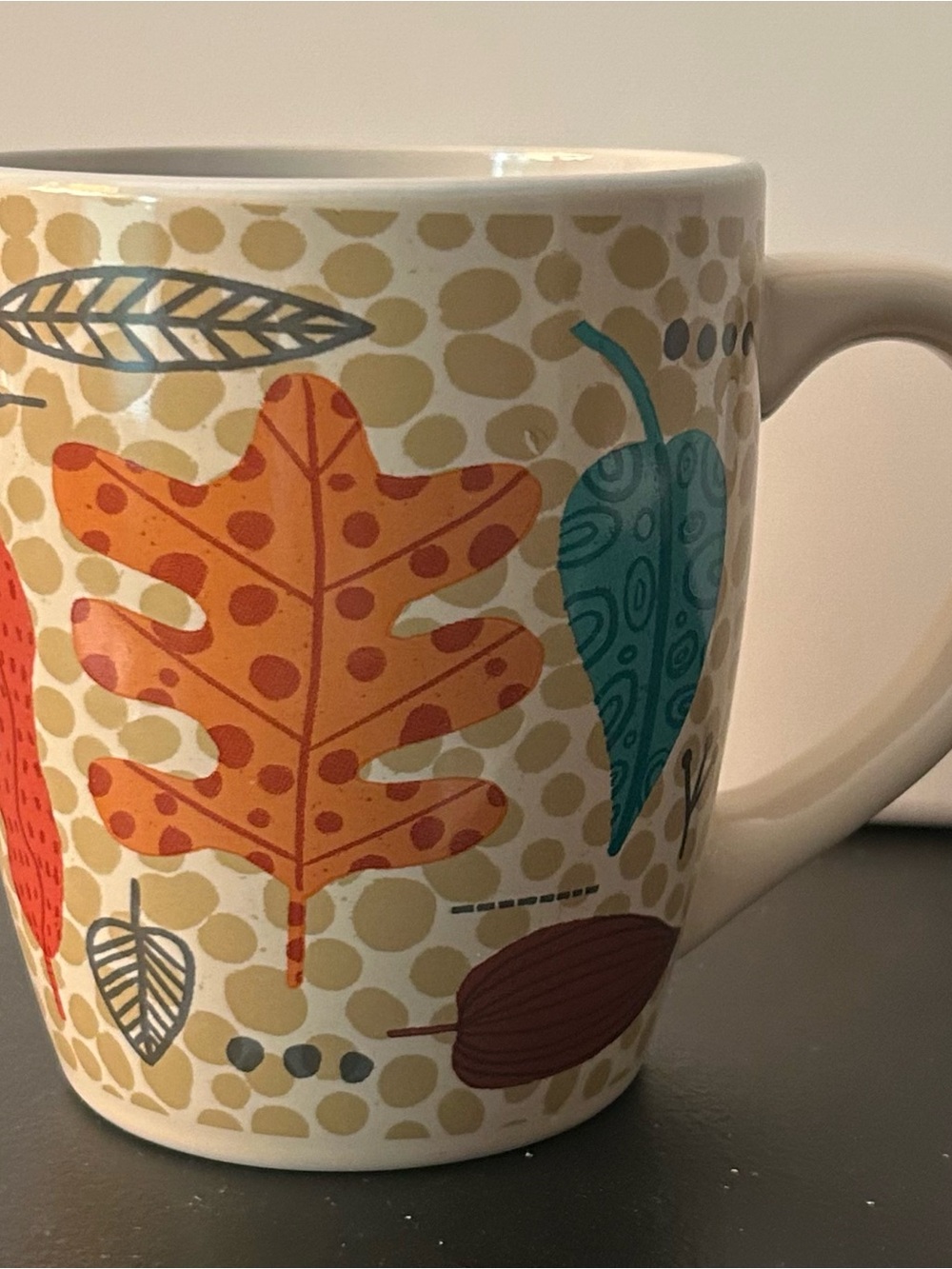 B. Harbor oversized Ceramic Fall Leaf Mug in Orange, Teal, and Brown